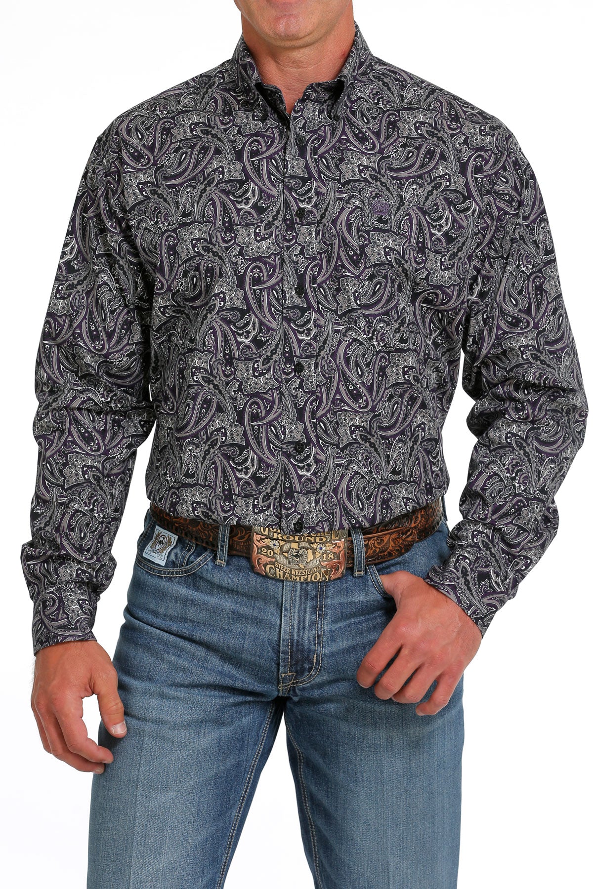 CINCH PURPLE FLORAL PAISLEY LONG SLEEVE SHIRT