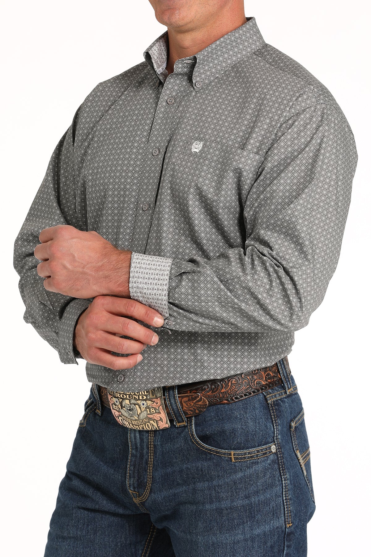 CINCH GREY DIAMOND DOT LONG SLEEVE SHIRT