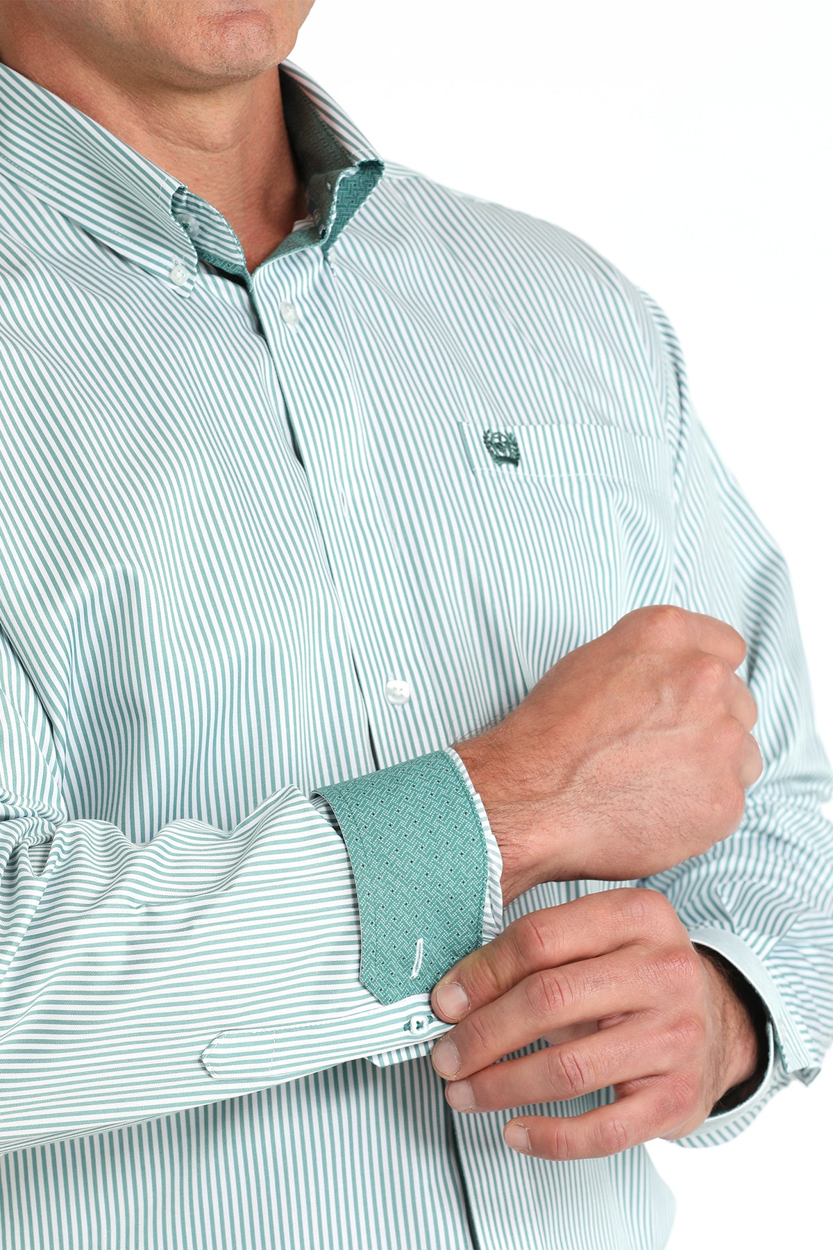 CINCH GREEN STRIPED LONG SLEEVE SHIRT