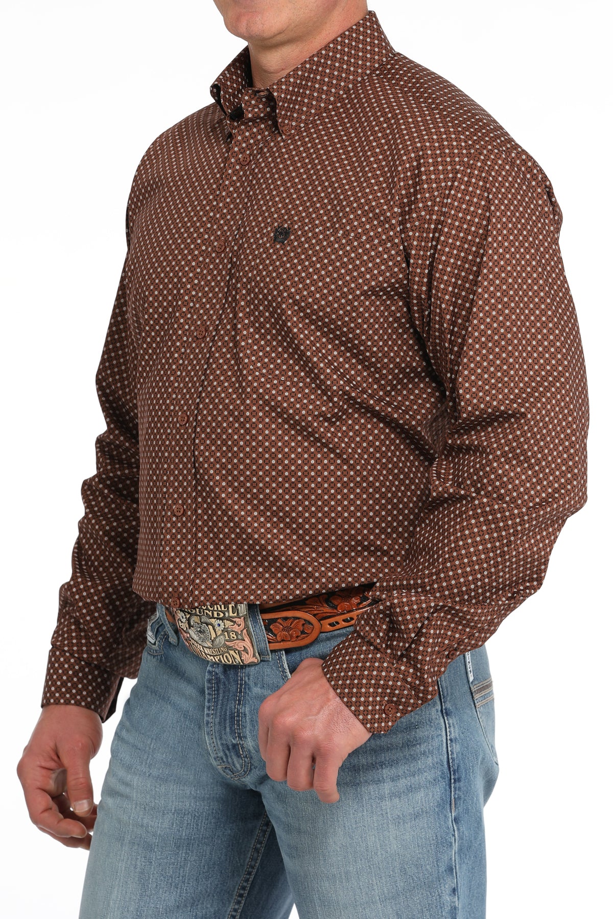 CINCH BROWN SQUARE LONG SLEEVE SHIRT