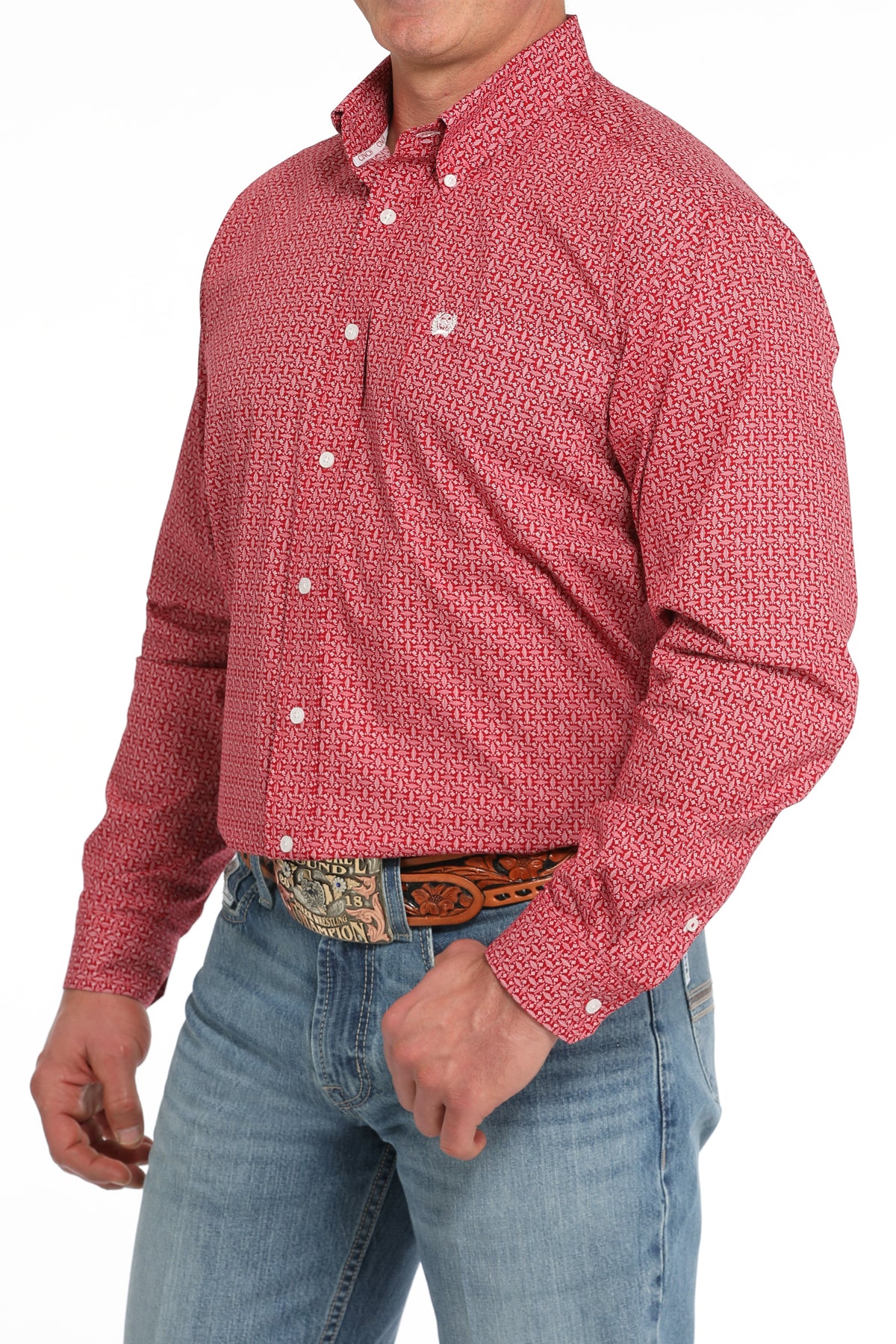 CINCH RED MULTI LINED LONG SLEEVE SHIRT