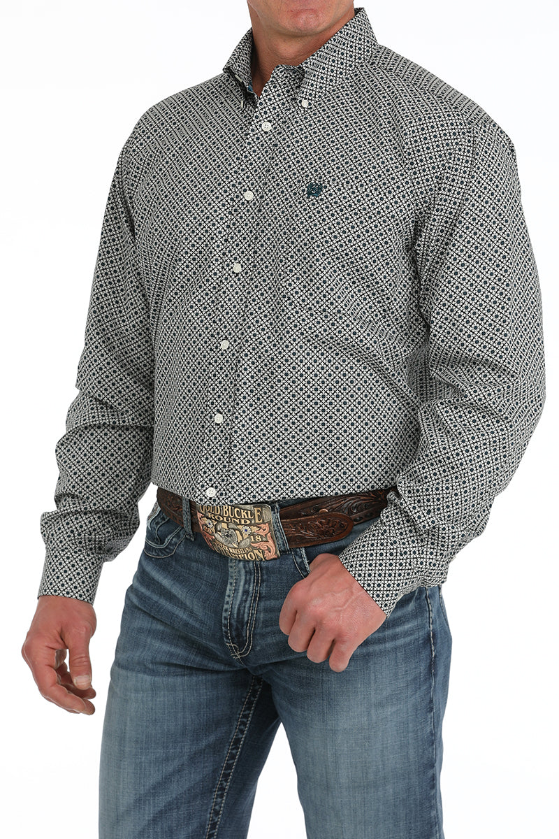 Cinch Cream Geometric Print Button-Down Western Shirt