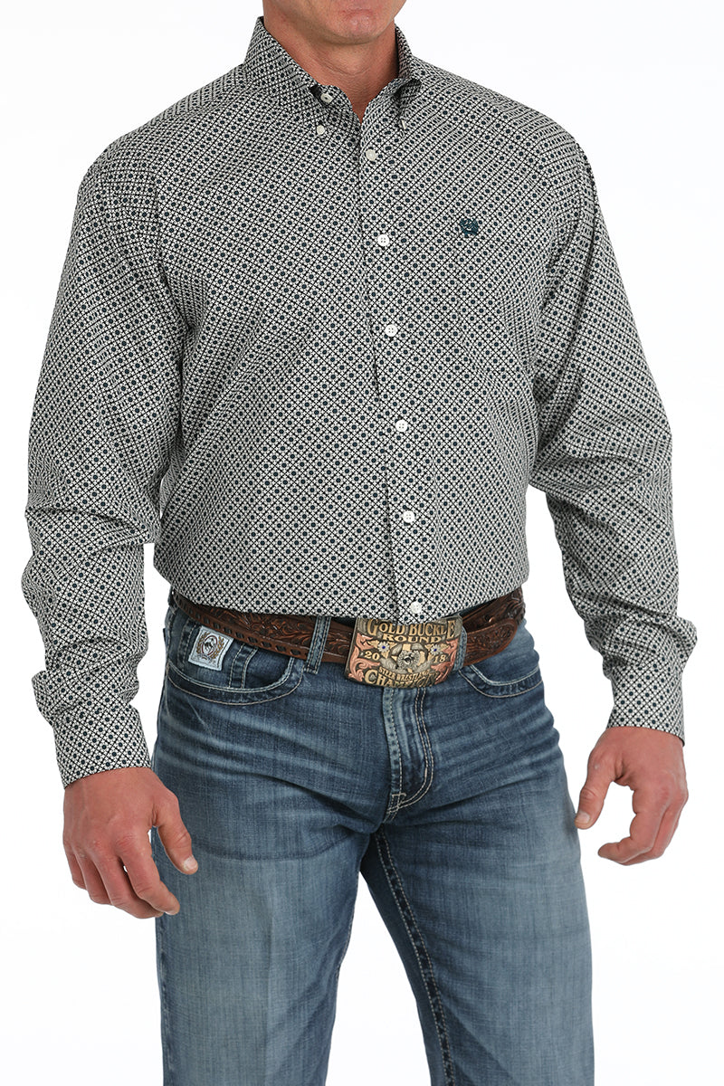 Cinch Cream Geometric Print Button-Down Western Shirt