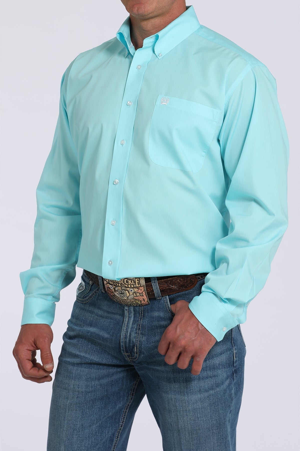 Cinch Turquoise Solid Button-Down Western Shirt