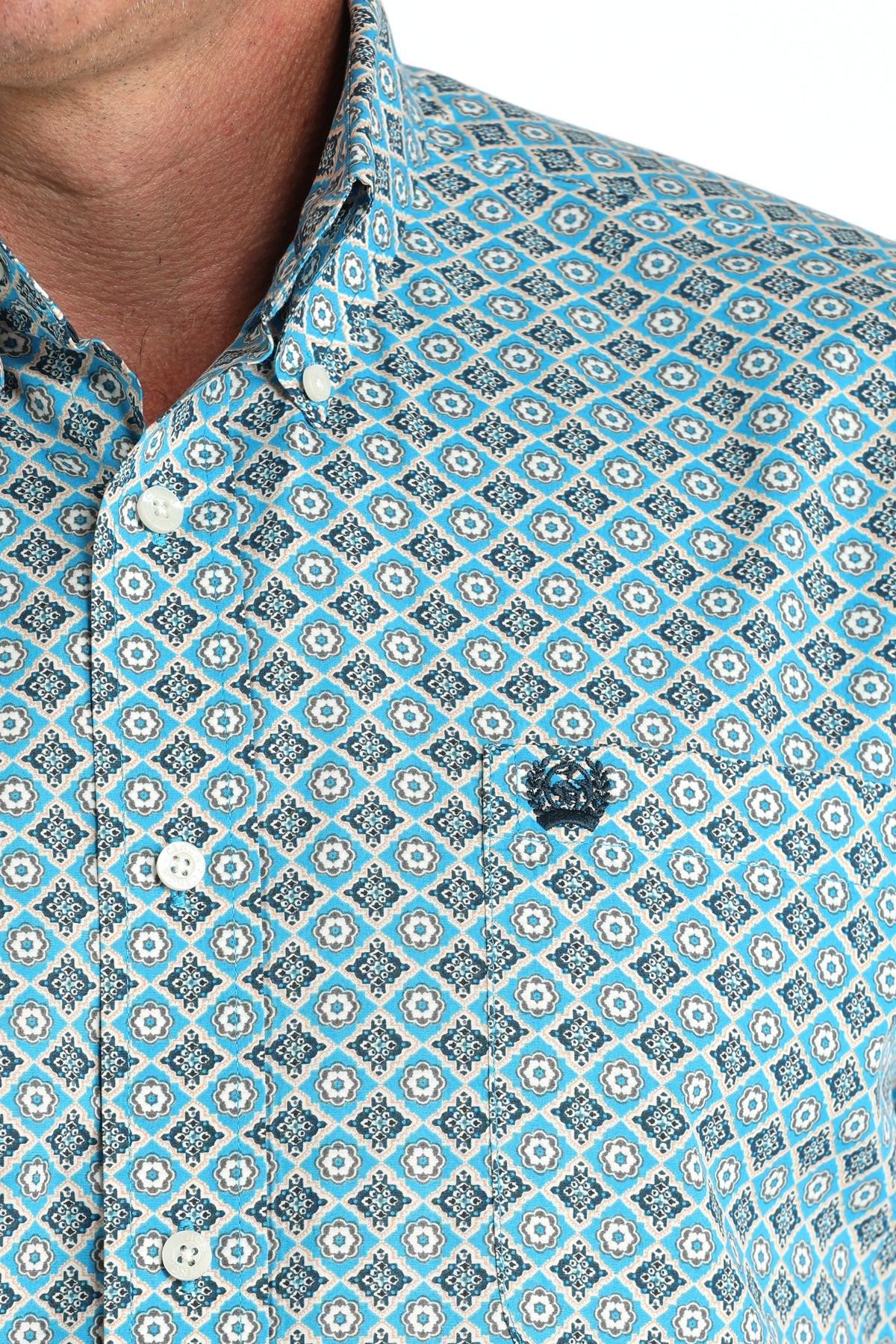 Cinch Men's Blue Geo Print Long Sleeve Shirt