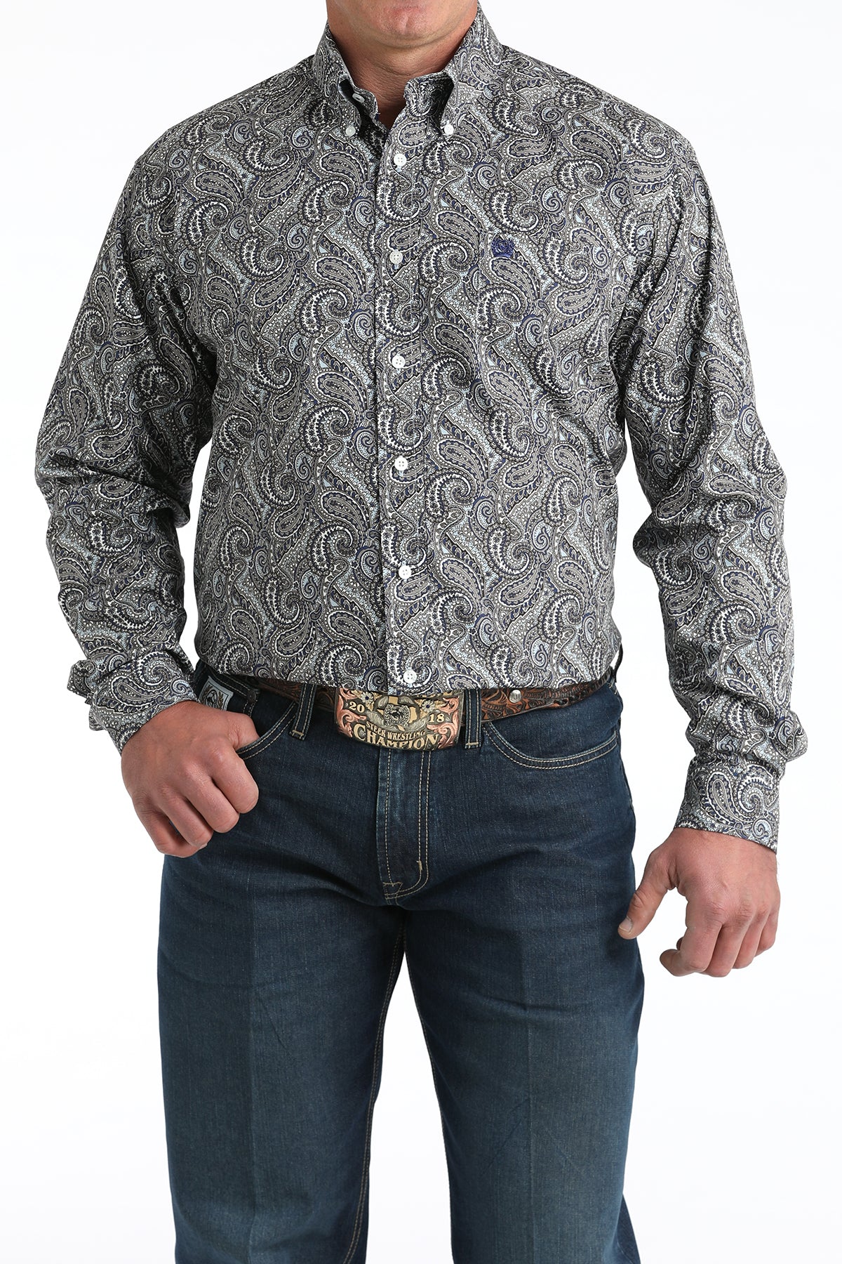 Cinch Grey Paisley Long Sleeve Shirt