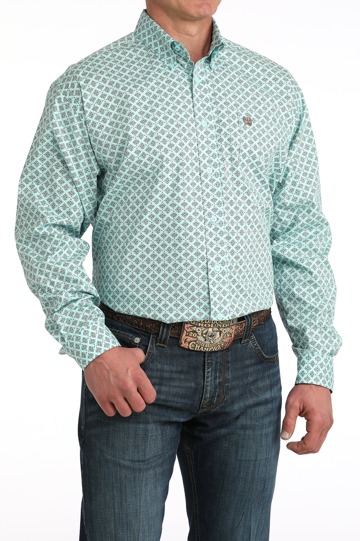 Cinch Men's Blue Geo Print Long Sleeve Shirt