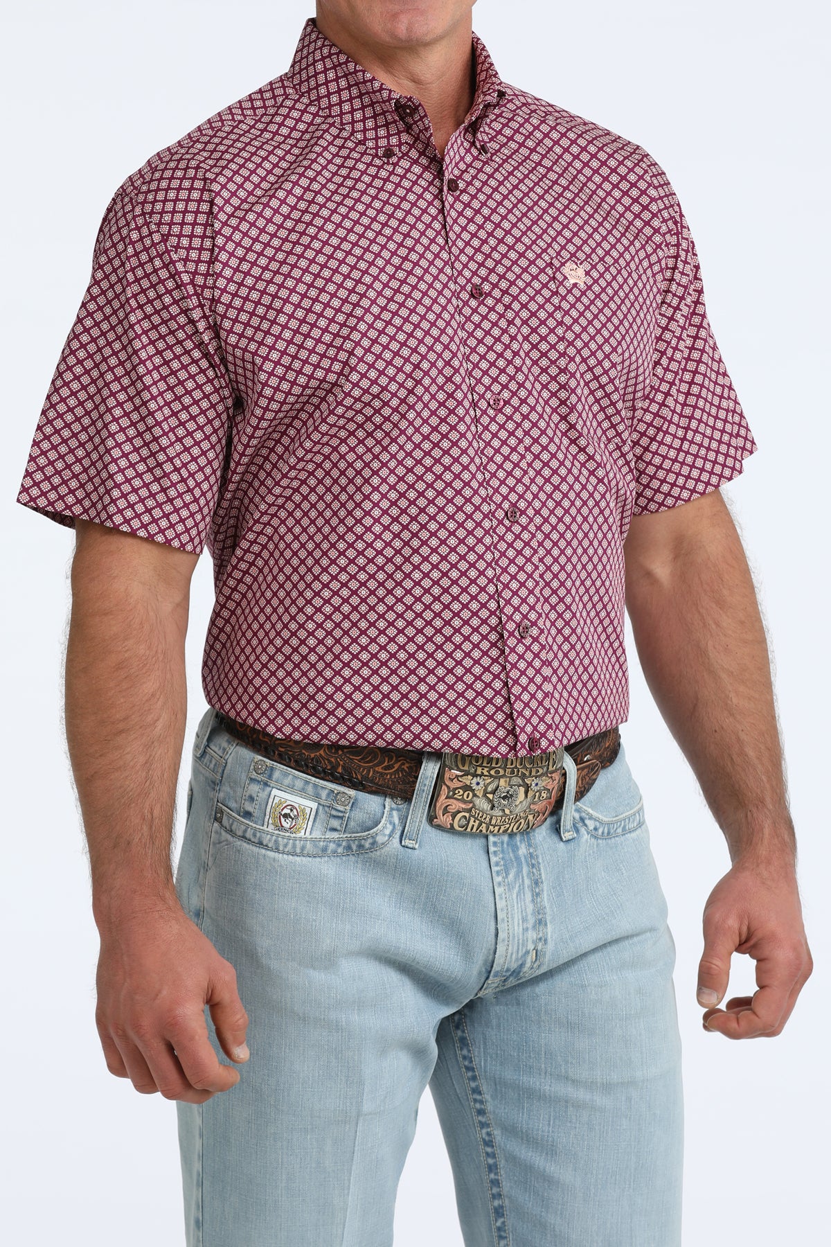 Cinch Short Sleeve Purple Geo Print Short Sleeve Western Shirt