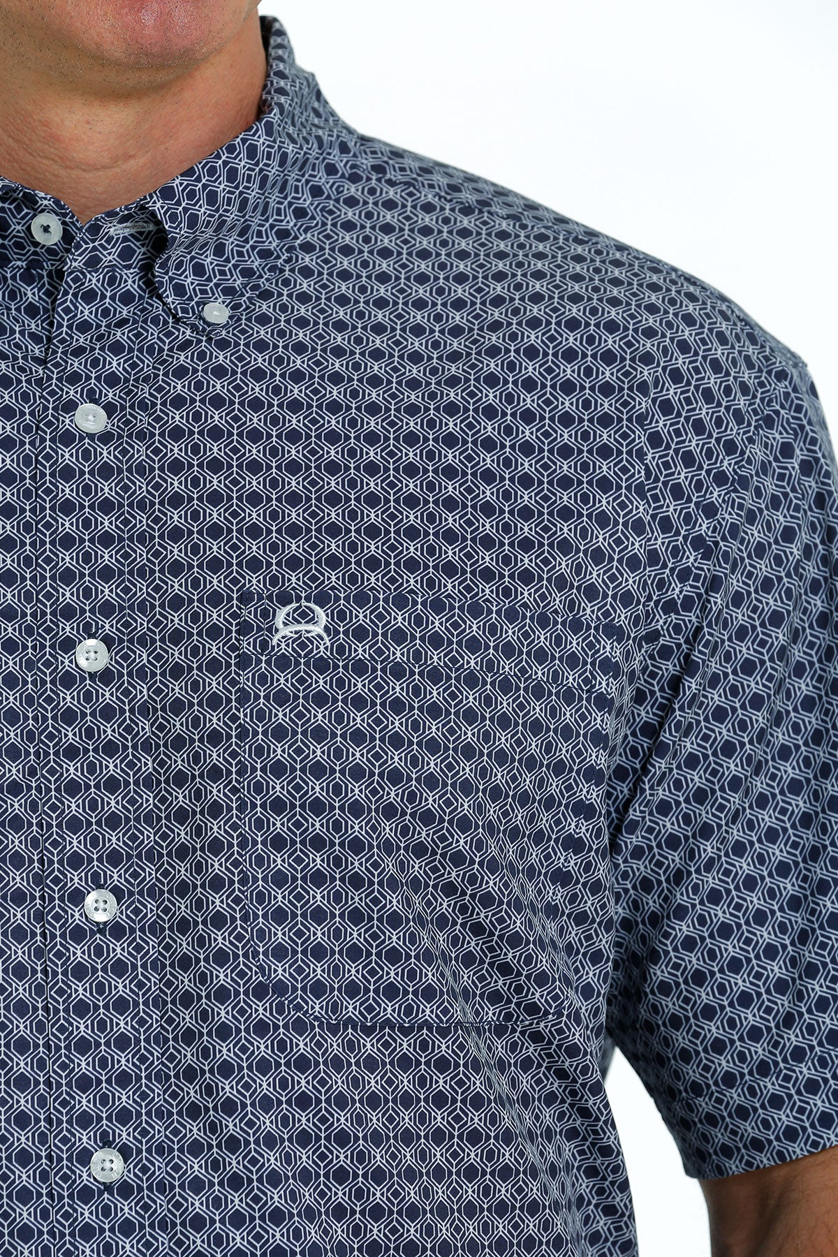 CINCH MENS NAVY PRINT ARENAFLEX SHORT SLEEVE SHIRT