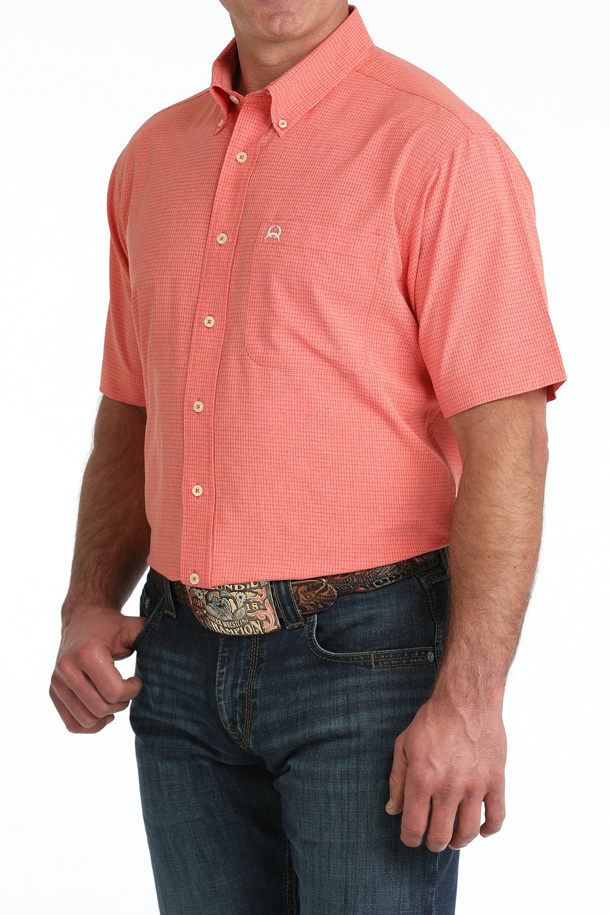 Cinch Men's Arenaflex Coral Plaid Short Sleeve Shirt