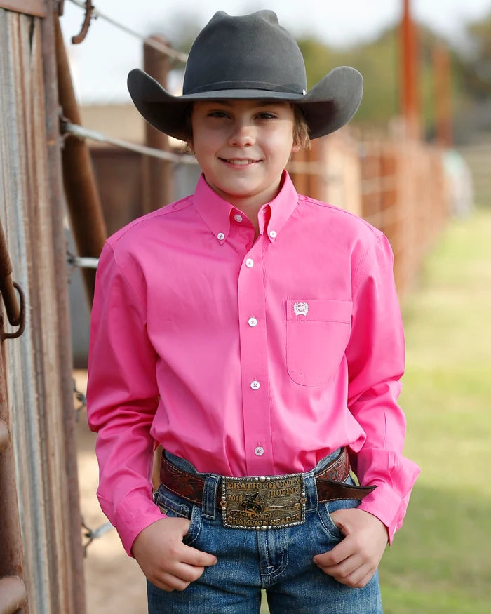 Cinch Boy's Pink Solid Long Sleeve Shirt