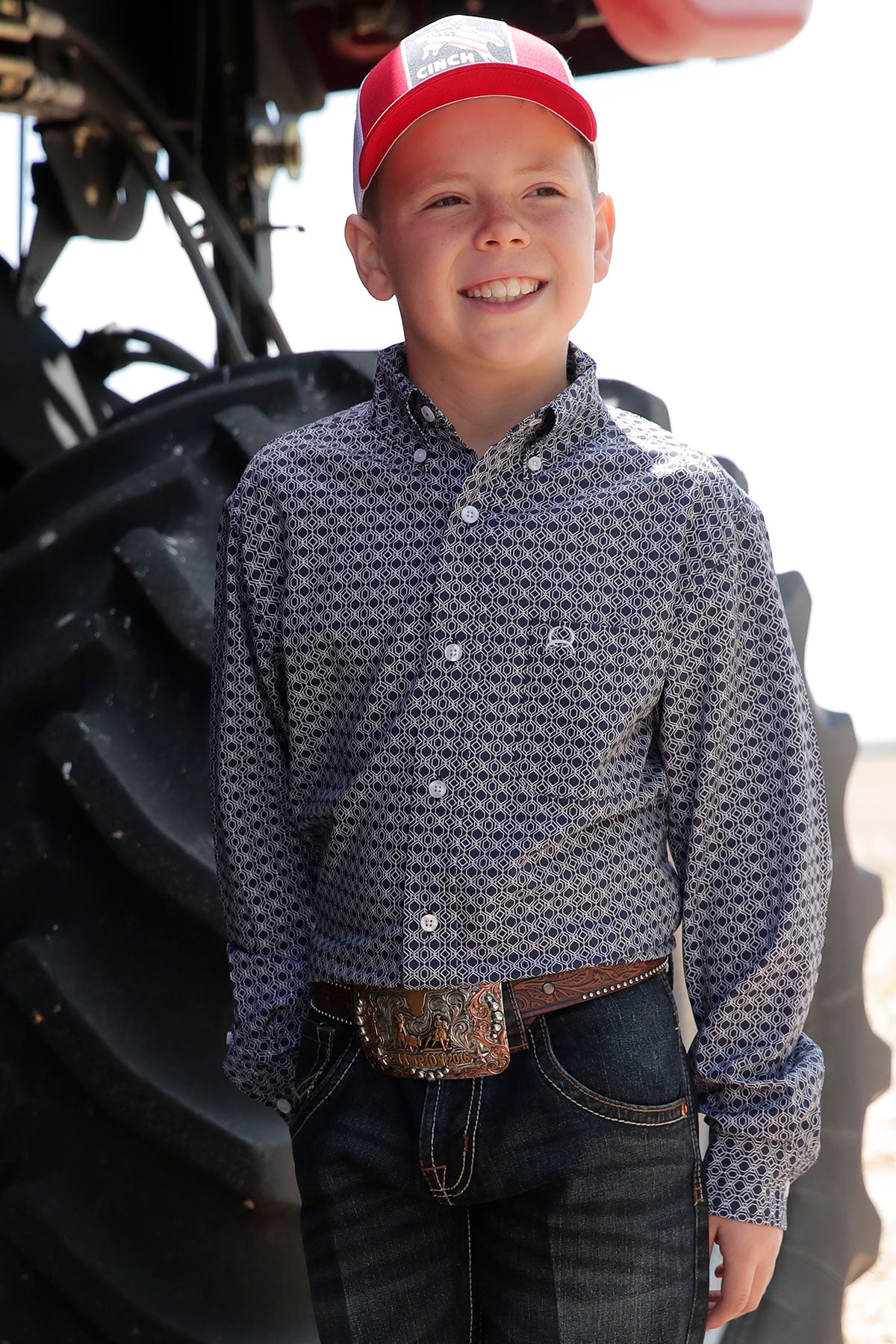 CINCH BOYS NAVY PRINT ARENAFLEX LONG SLEEVE SHIRT