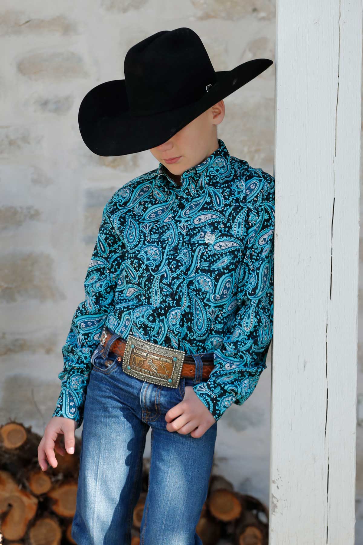 Cinch Boy's Turquoise Paisley Long Sleeve Shirt