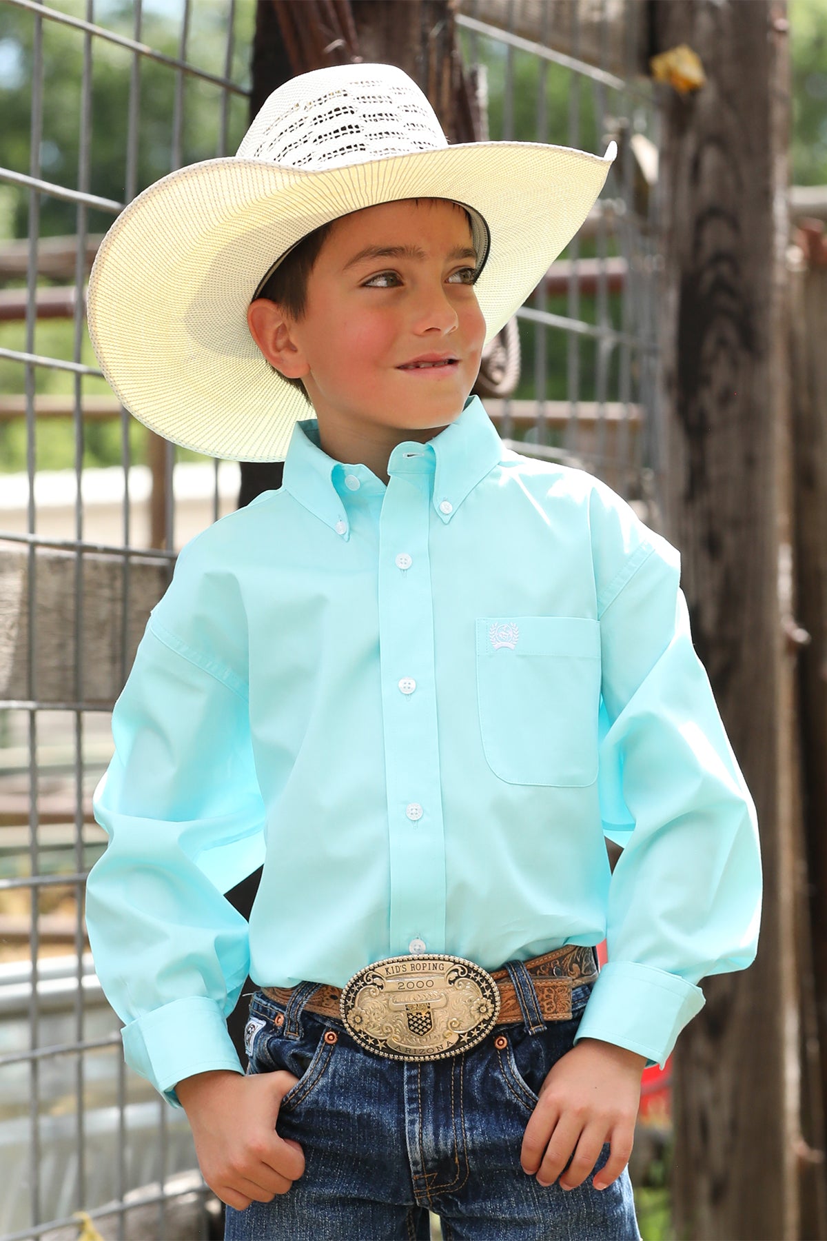 Cinch Boy's Turquoise Solid Button-Down Western Shirt