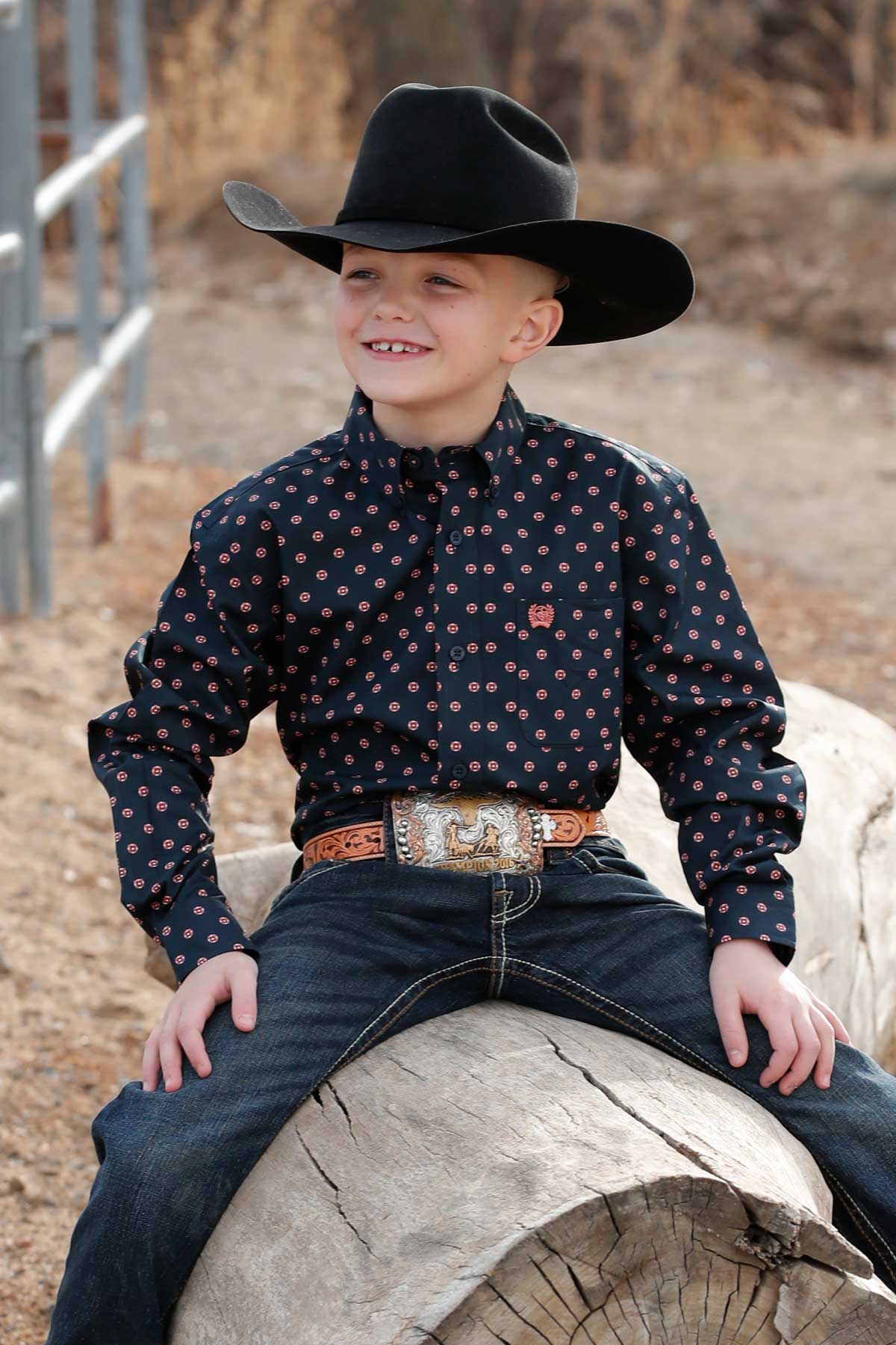 Cinch Boy's Long Sleeve Navy Button Down Shirt