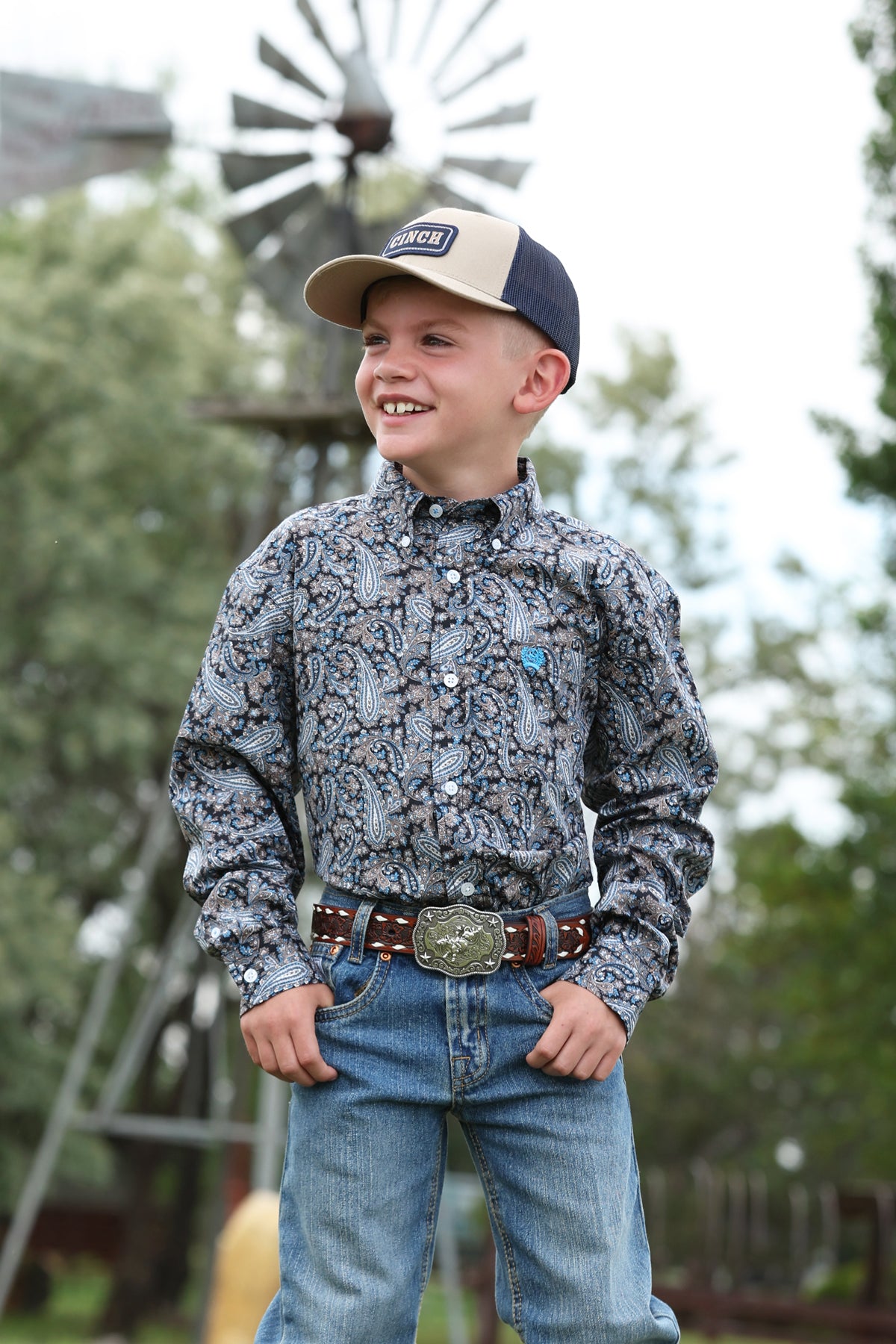Cinch Boy's Multicolor Paisley Print Button Down Shirt