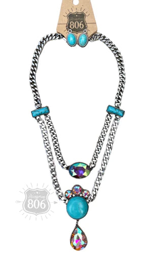 PINK PANACHE RHINESTONE CHARMED NECKLACE SET