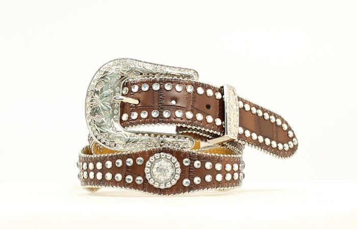 Nocona Girls Brown Scalloped Rhinestone Belt