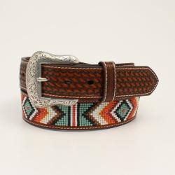 Nocona Men's Tan Basket Weave Diamond Beaded Belt