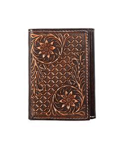 Nocona Brown Diamond and Floral Embossing Trifold Wallet