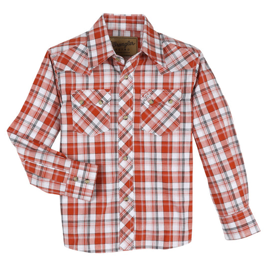 Wrangler Boy's Retro Long Sleeve Red Sawtooth Snap Western Shirt