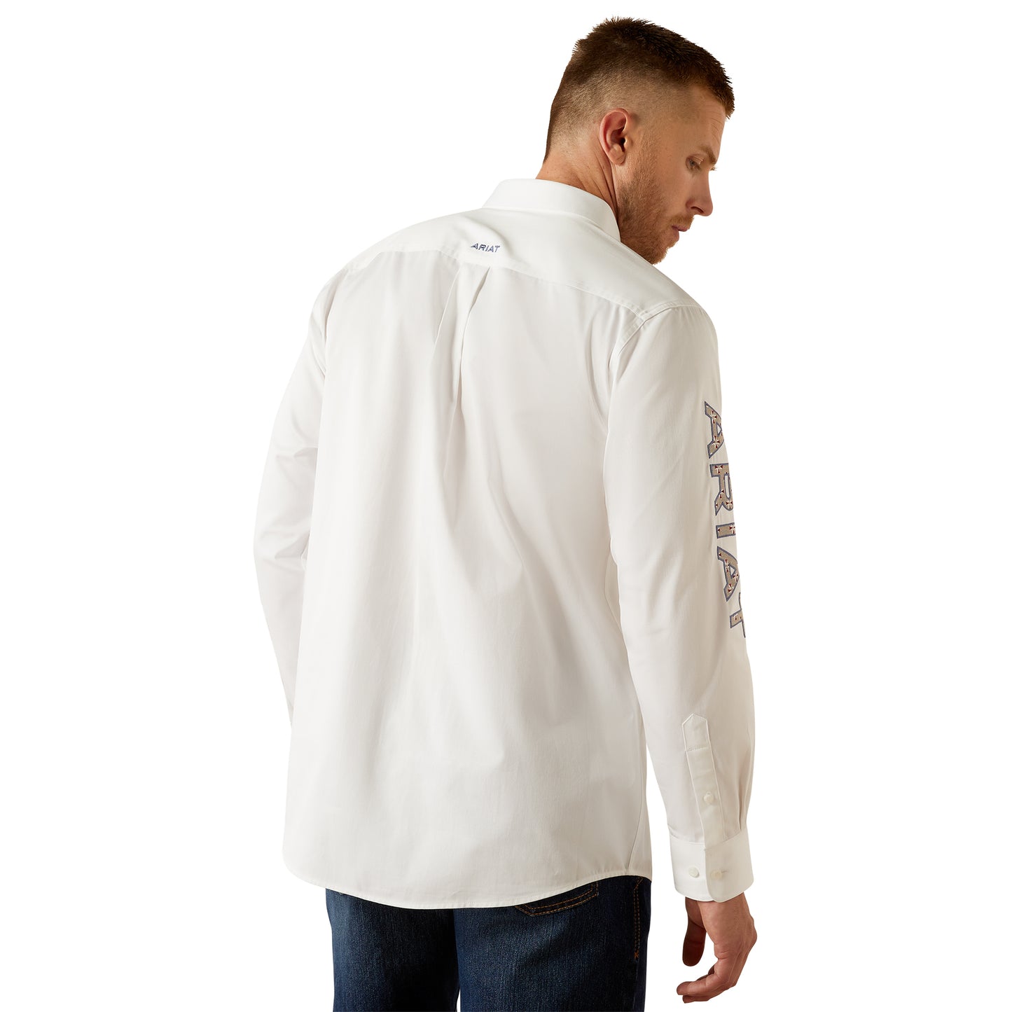 Ariat Team Logo White/Khaki Twill Long Sleeve Shirt