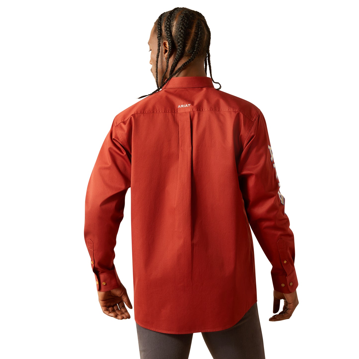 ARIAT TEAM LOGO TWILL DARK RED/KHAKI LONG SLEEVE SHIRT