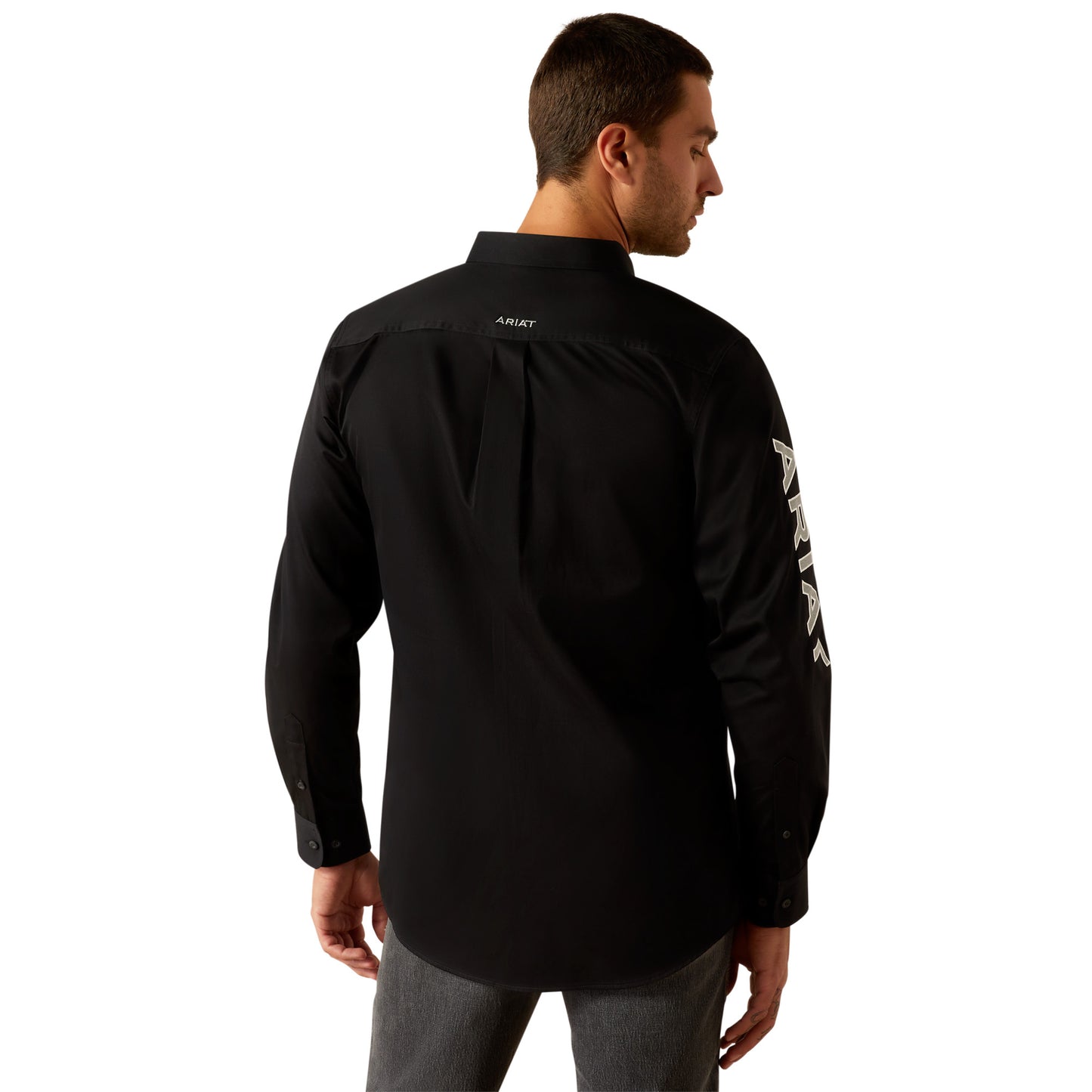 ARIAT TEAM LOGO BLACK/GREY TWILL LONG SLEEVE SHIRT