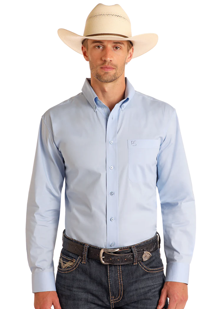 ROCK & ROLL POWDER BLUE 1 POCKET LONG SLEEVE SHIRT