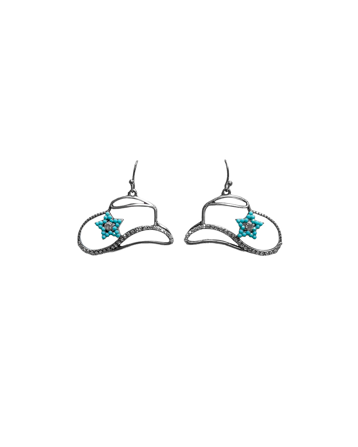 Silver Strike Silver Cowboy Hat Turquoise Star Earrings
