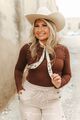 Brown Studded Long Sleeve Fitted Top