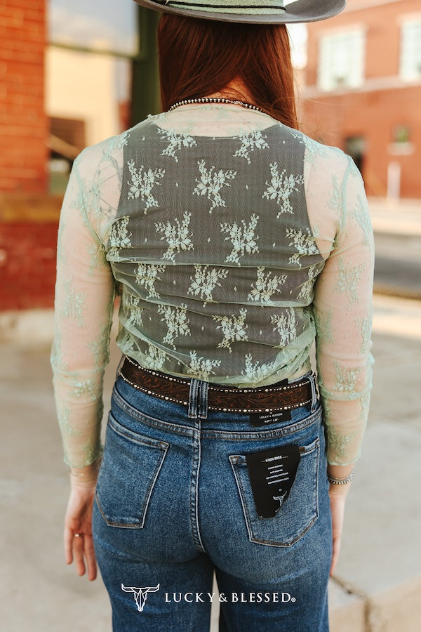 Aqua Lace Long Sleeve Stretch Top