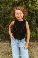 Girls Black Suede Front Arch Fringe Top