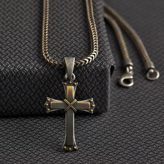 TWISTER CROSS ANTIQUE SILVER NECKLACE