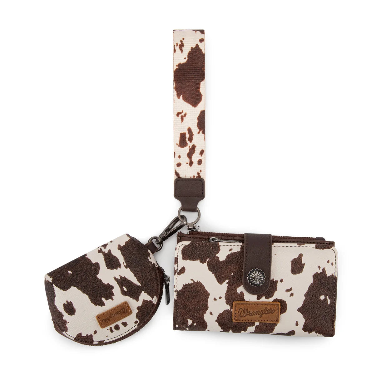 Wrangler Cow Print Wallet & Coin Pouch Wristlet Set
