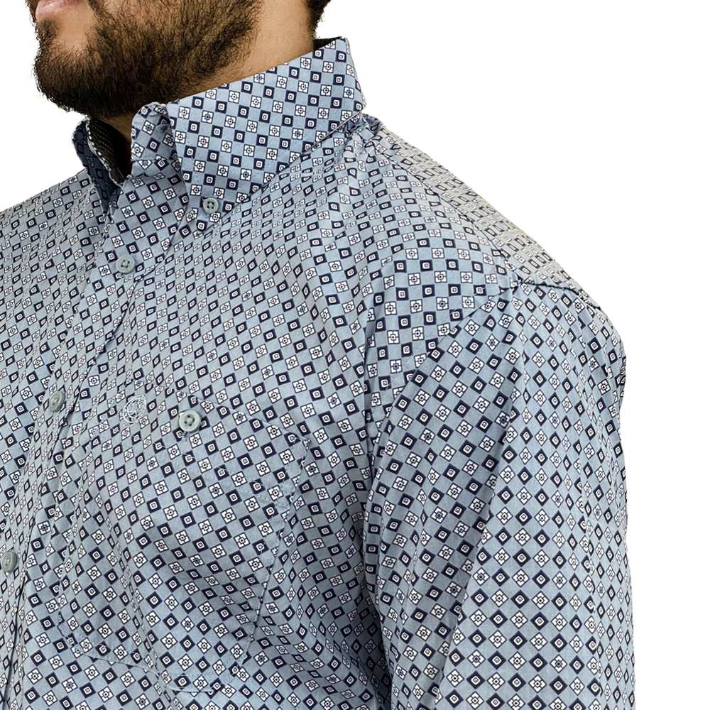 WRANGLER GEORGE STRAIT BLUE GEO LONG SLEEVE SHIRT