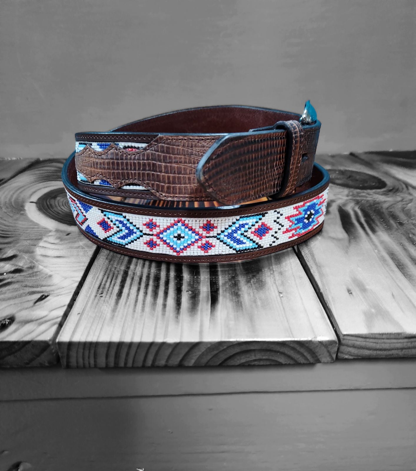 3D BROWN LIZARD BEADED BELT