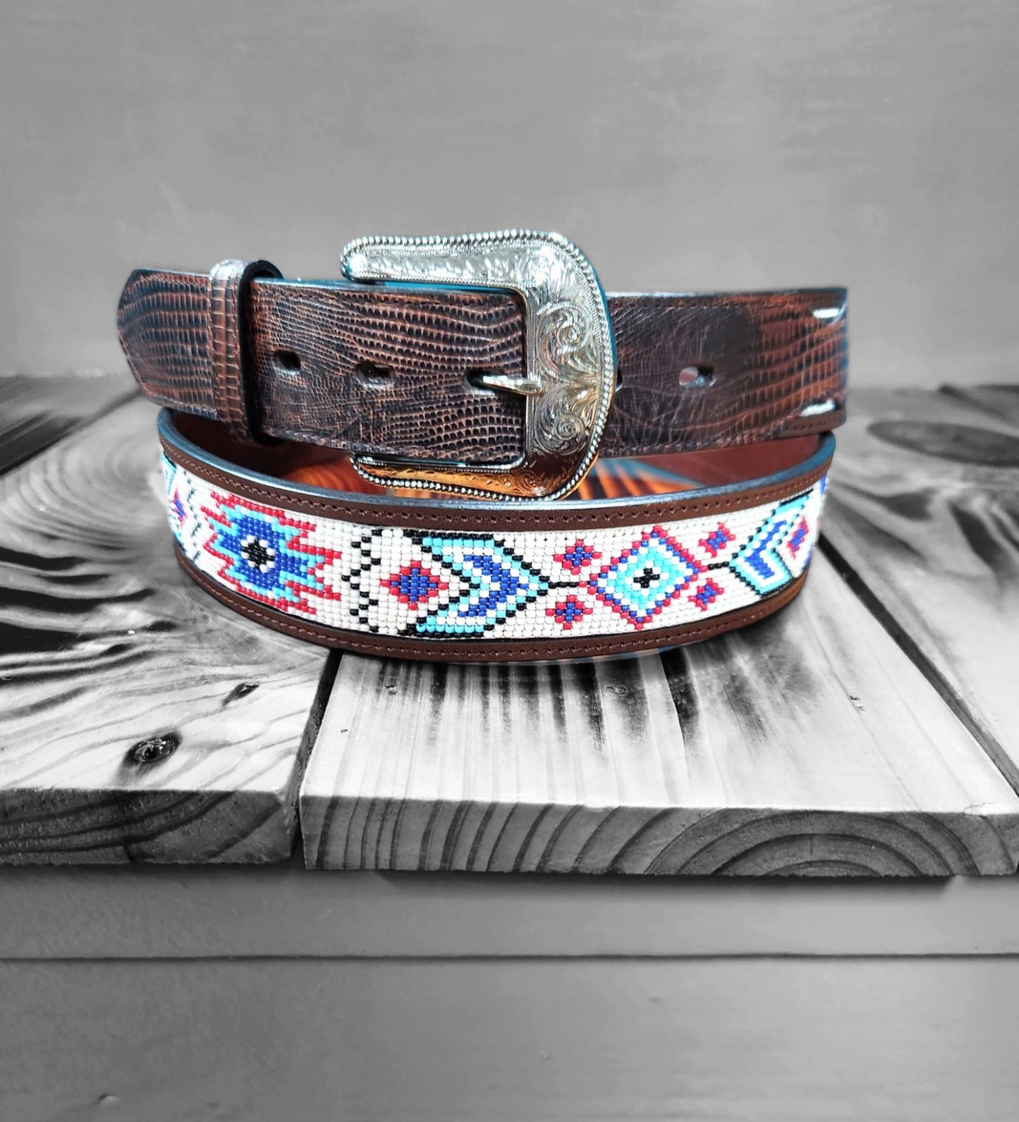 3D BROWN LIZARD BEADED BELT