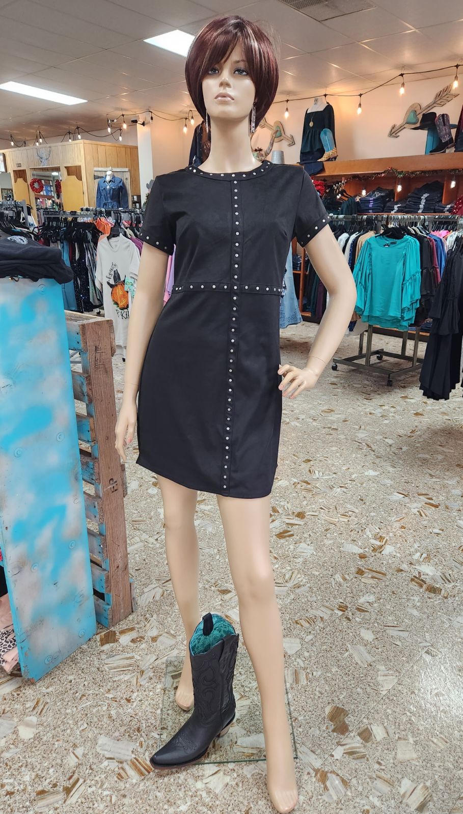 Panhandle Black Studded Cap Sleeve Dress