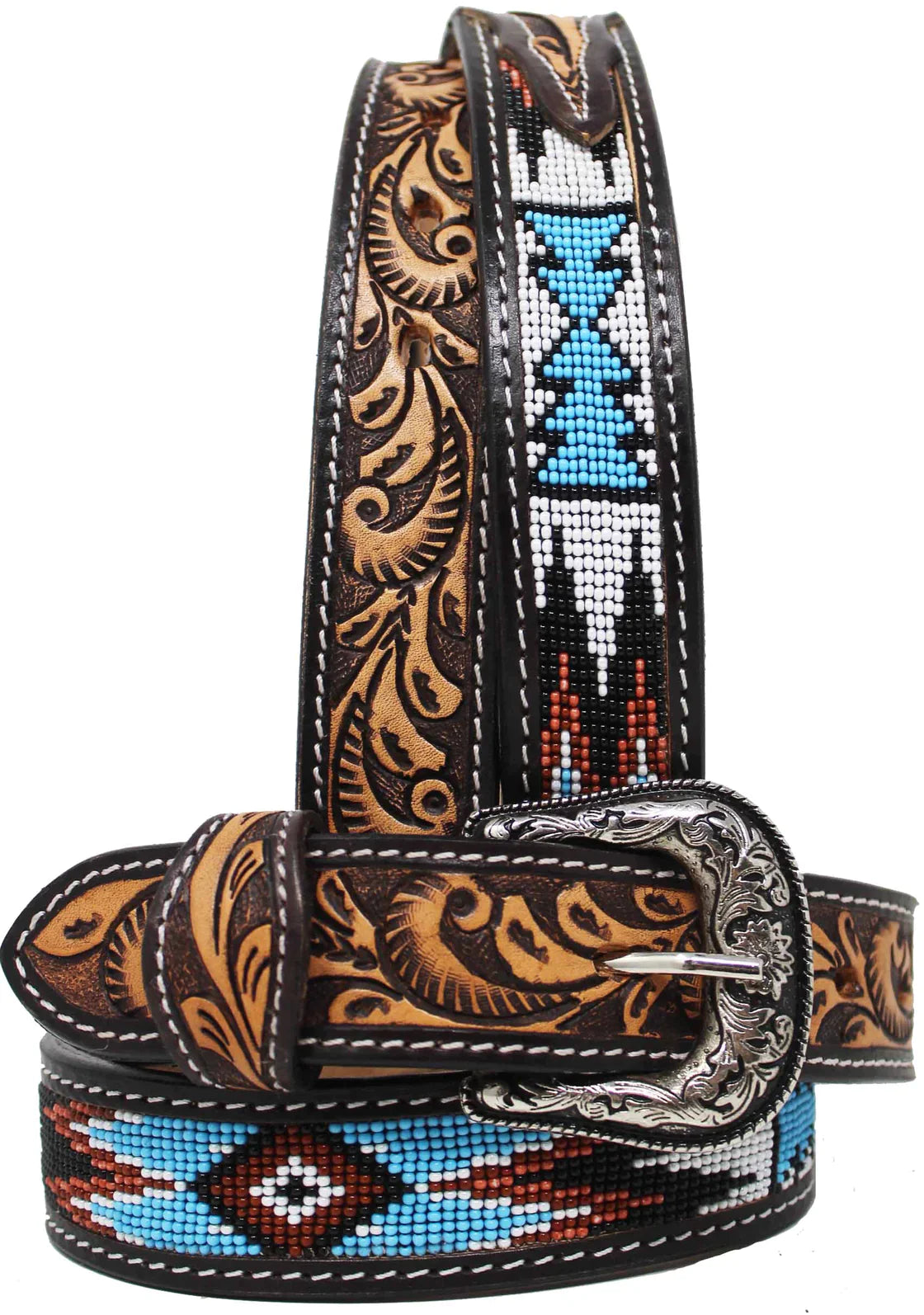 Kid's Brown Floral Blue Aztec Belt
