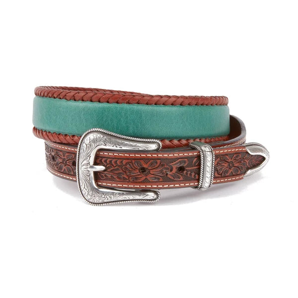 Mustang Ridge Teal Leather Tooled Belt