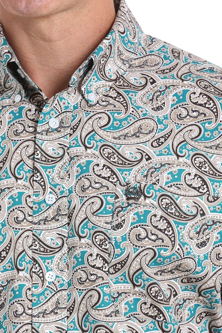 CINCH BROWN PAISLEY TEAL LONG SLEEVE SHIRT
