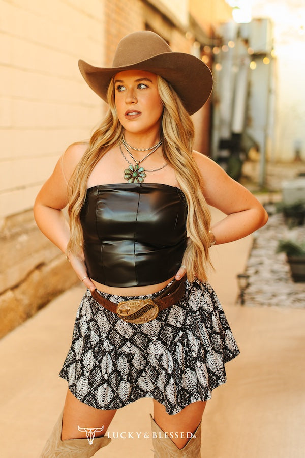 Black Leather Strapless Corset Top