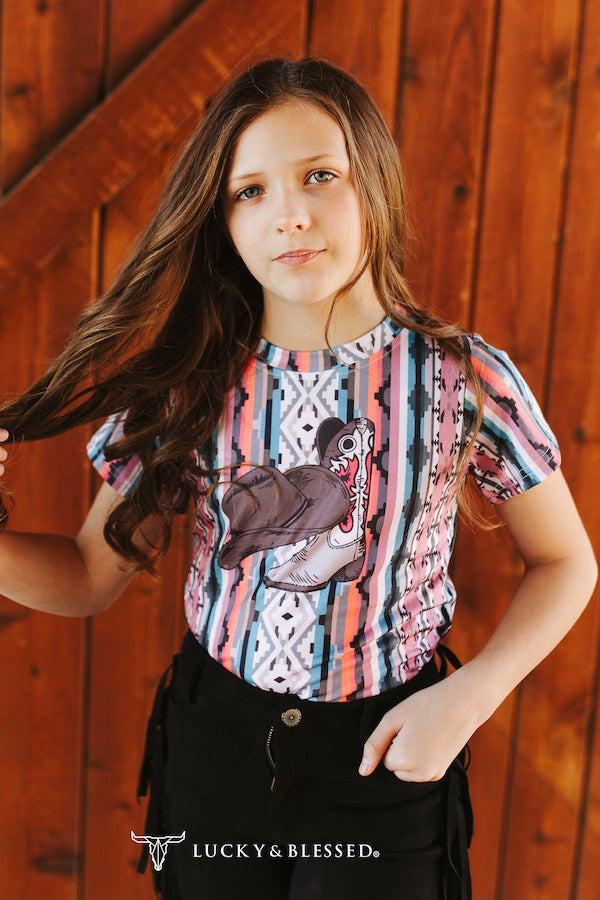 Girls Aztec Boot stitch Printed Short Sleeve Shirt