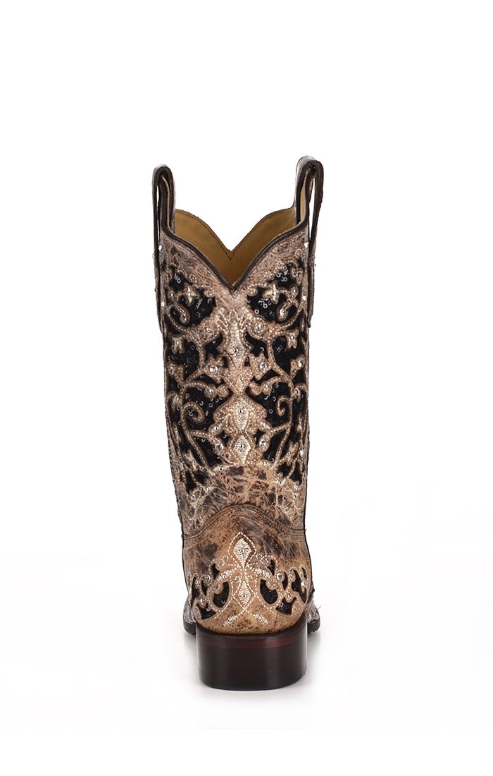 Corral Ladies Floral Embroidered Sequin Inlay Square Toe Boot