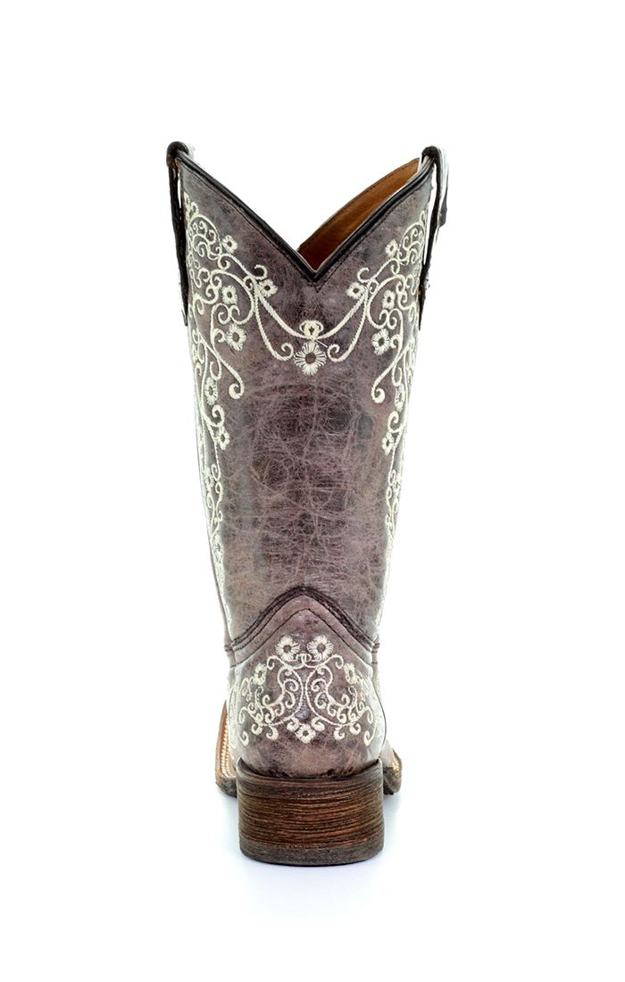 Corral Brown Bone Floral Embroidered Square Toe Boot