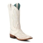 Corral Ladies White Embroidered Wide Square Toe Boot