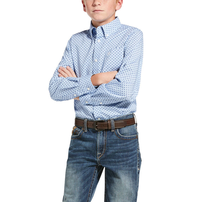 Ariat Boy's Jeanwood Oxford Blue Stretch Classic Fit Shirt