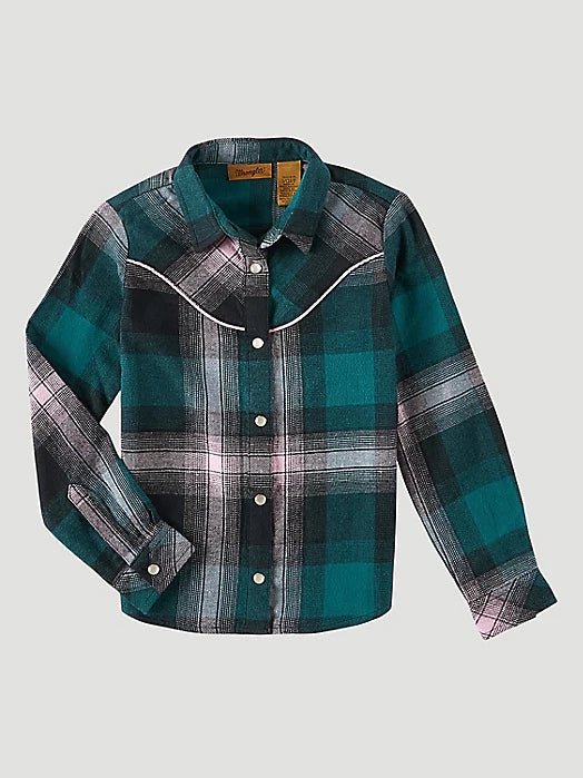 WRANGLER GIRL'S FLANNEL PLAID DAMSEL LONG SLEEVE SHIRT