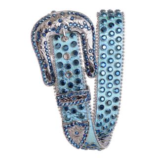 3 LINE BLUE RHINSTONE STUDDED BELT